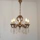 French Art Nouveau 5-Light Bronze 3 sided Crystal Cage Chandelier