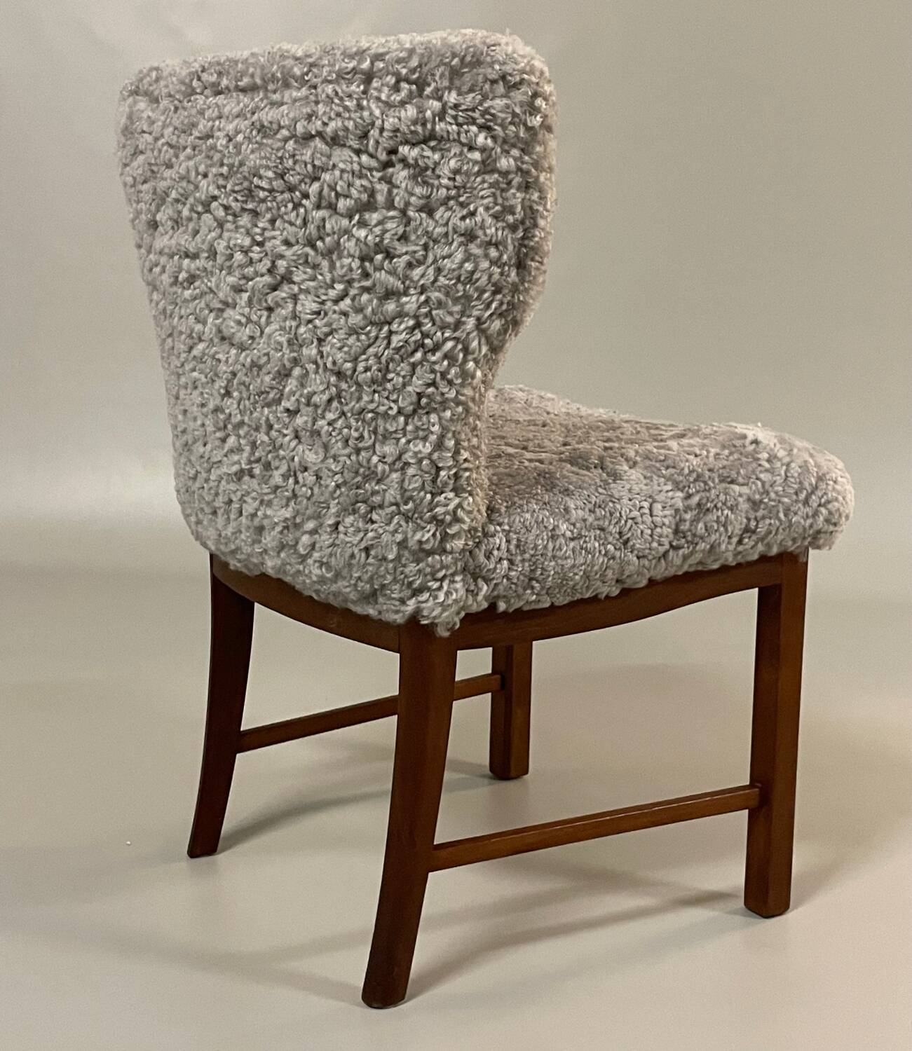 Danish beside chair in grey sheep skin  1940s