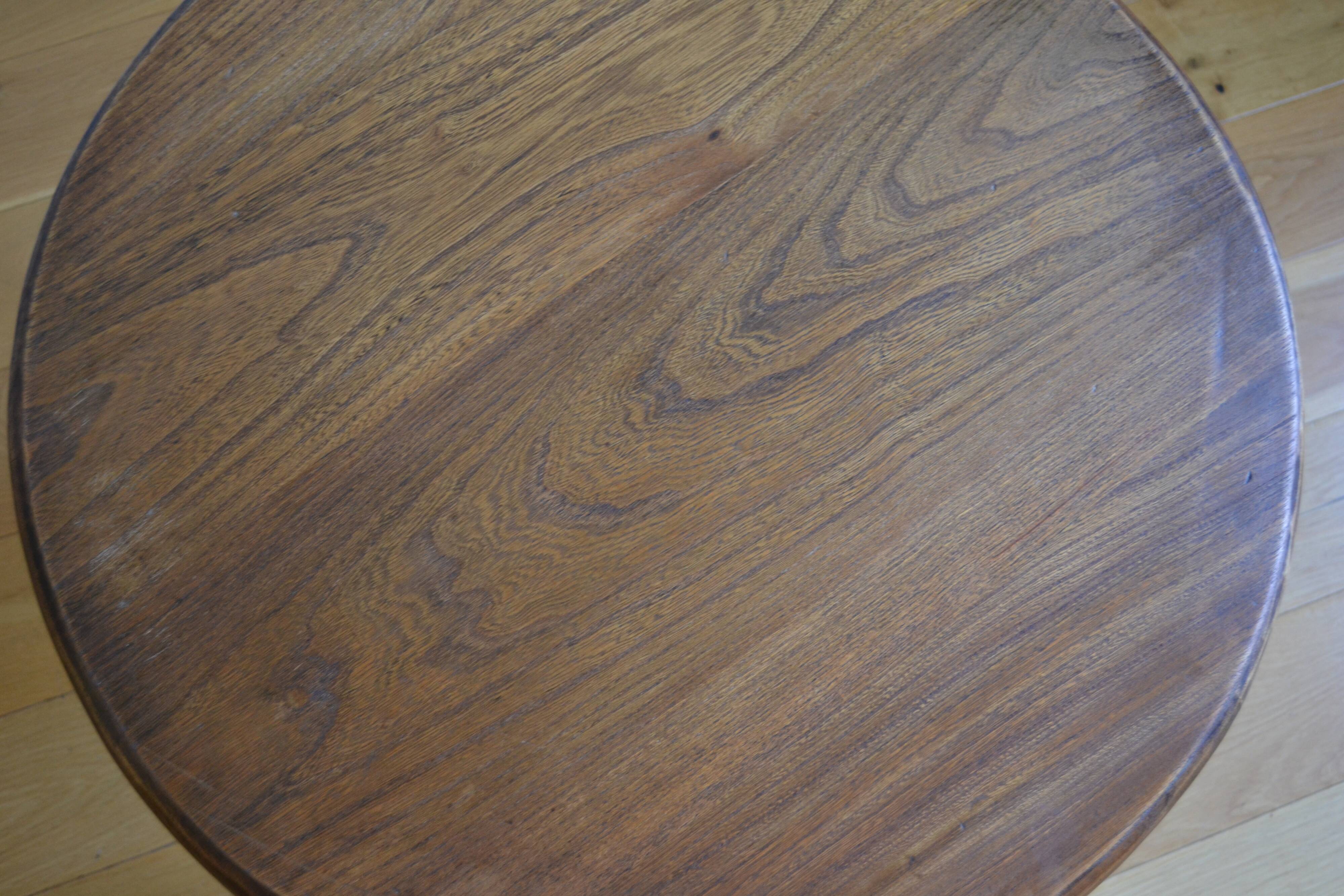 Brutalist tripod coffee table in solid oak, 1960s