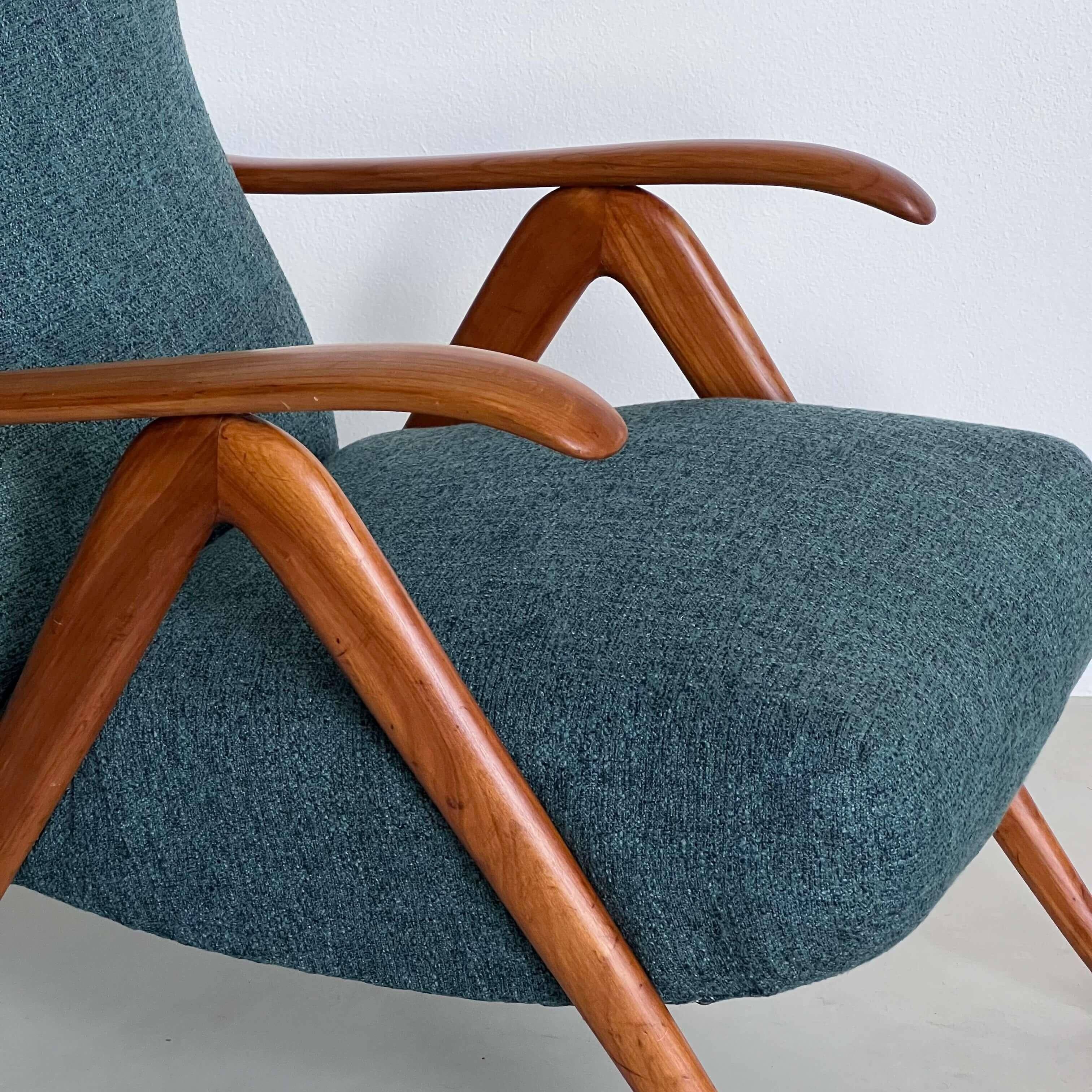 Elegant Mid-Century Modern Reclining Armchairs in Wood, Green, Timeless