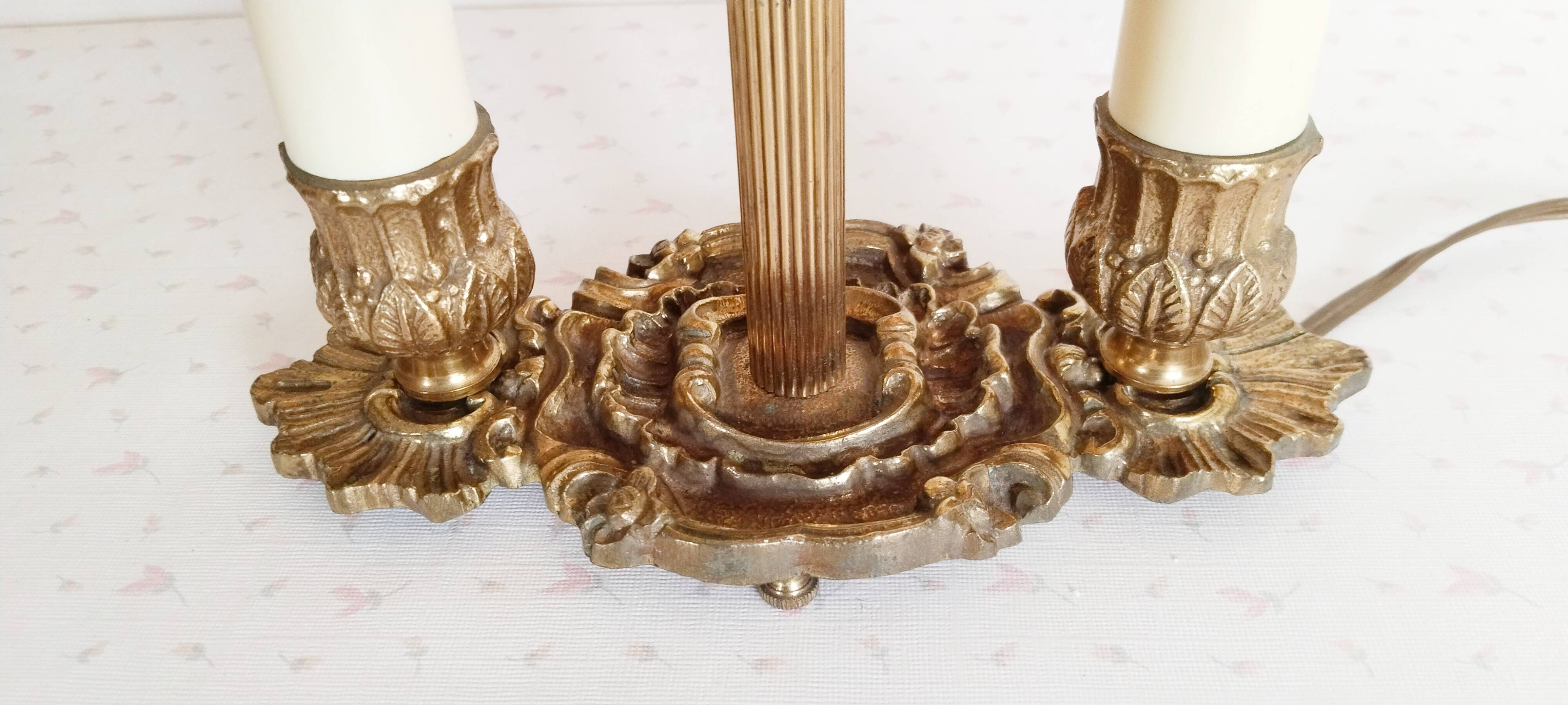 Lampe bouillotte 2 feux en laiton doré , lampe de chevet