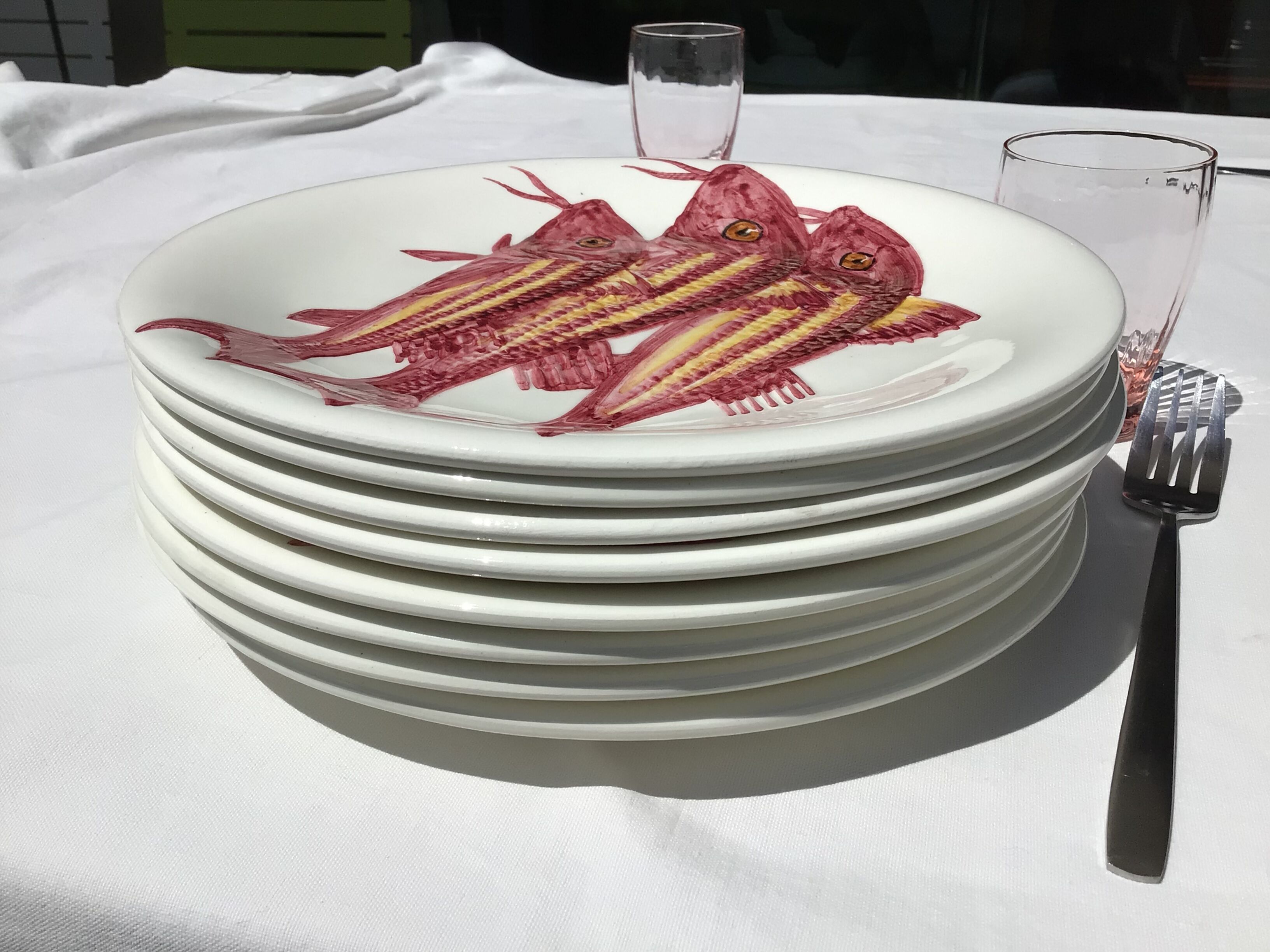 8 Plates flat fish painted handmade art art Proceram