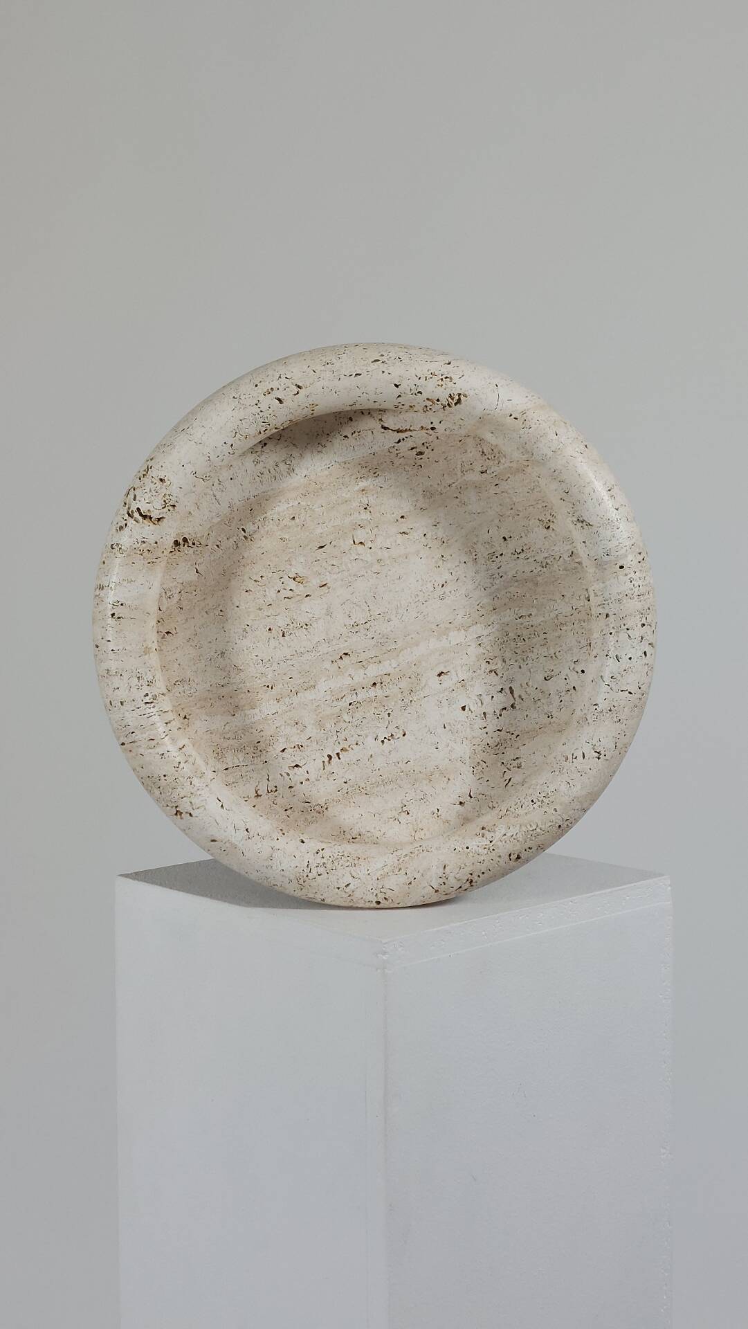 Vintage mid century handmade italian travertine stone bowl