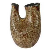 Vase double dans le style d'Accolay, grès moucheté, 1960-70