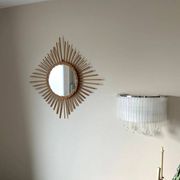 Miroir soleil losange en rotin – France, années 60