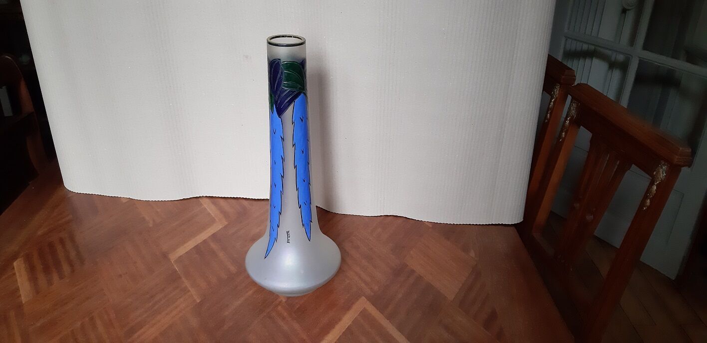 Art Deco enamel vase signed Leune
