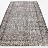 Gray & black floral turkish vintage rug