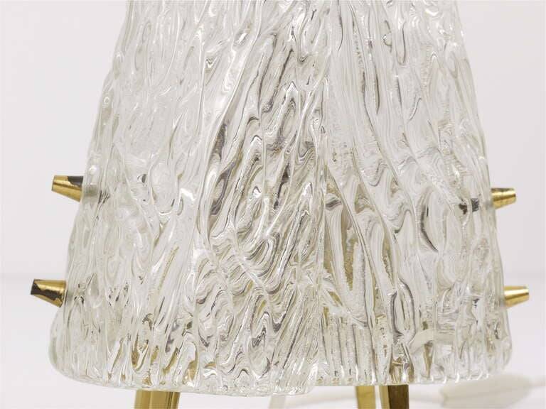 Pair of mid-century brass and textured glass table lamps, Austria, 1950s