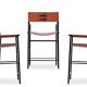 Set of 5 bar stools with backrest, made of natural leather in toasted colour.