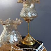Duo desk lamps, vintage inspiration, bronze and ocher tulip glass