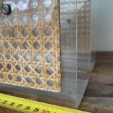 Magazine rack in plexiglass, brass and cane, 1970