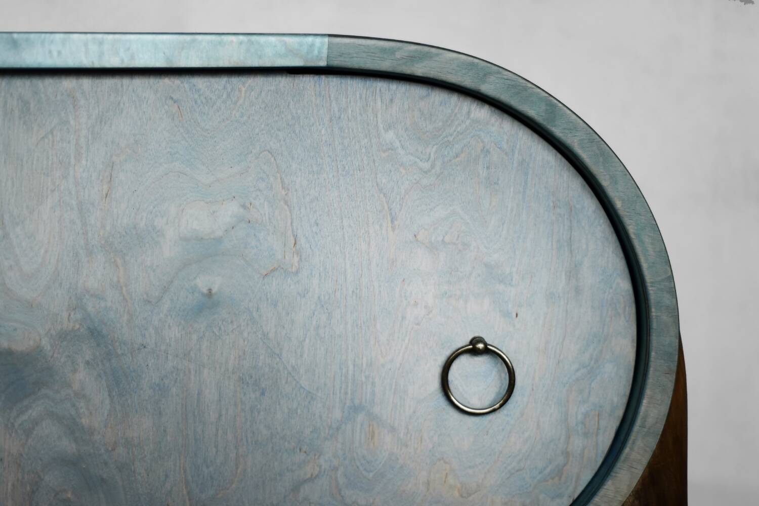 Mid-Century Modern Italian Turquoise Streamline Sideboard in Birch, 1960s
