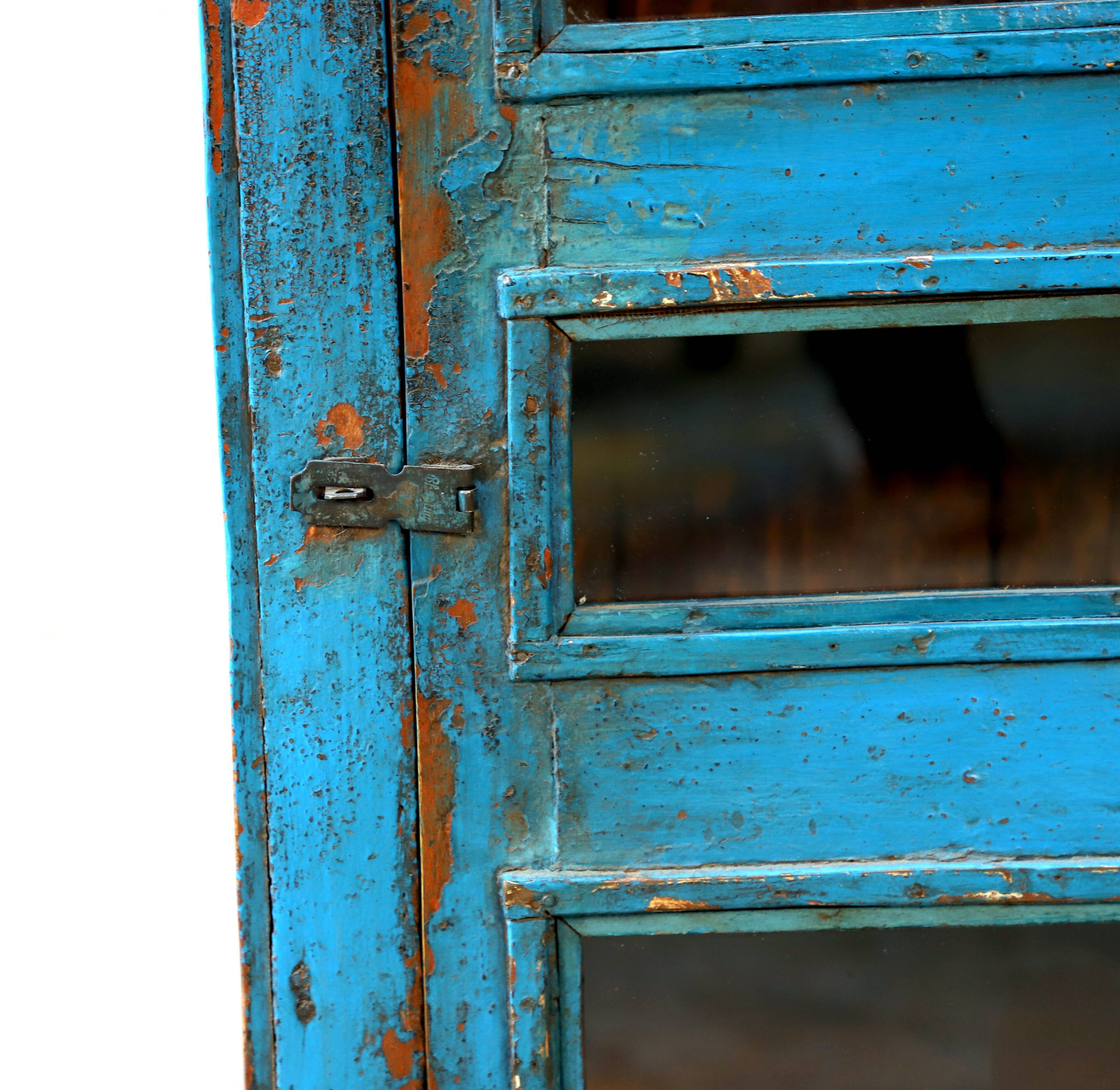 Buffet en teck birman avec patine bleue d'origine