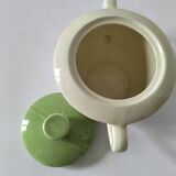 Two sugar bowls and a textured plate in turquoise and green Salins earthenware.