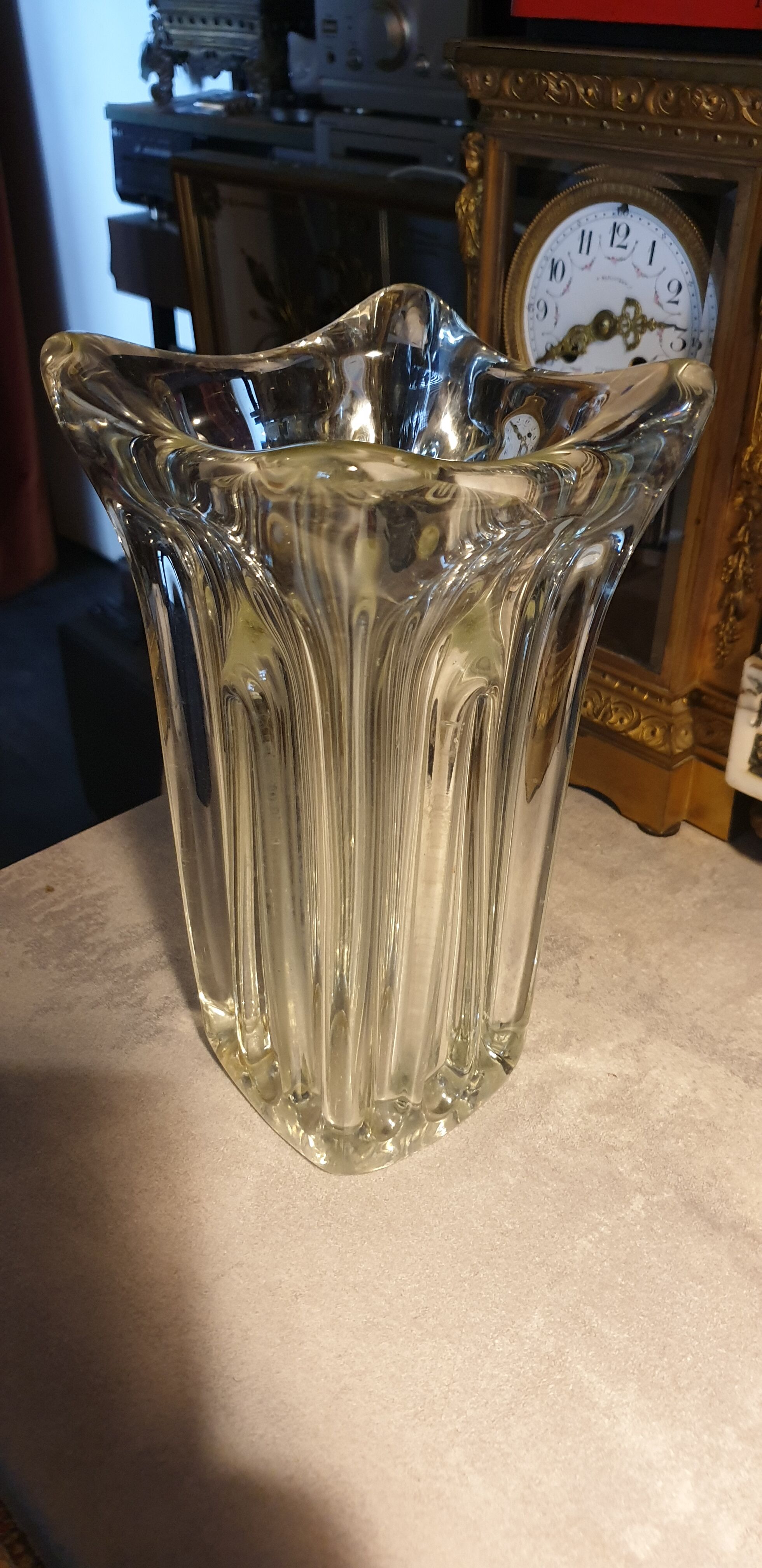 Thick molded glass vase, 50s