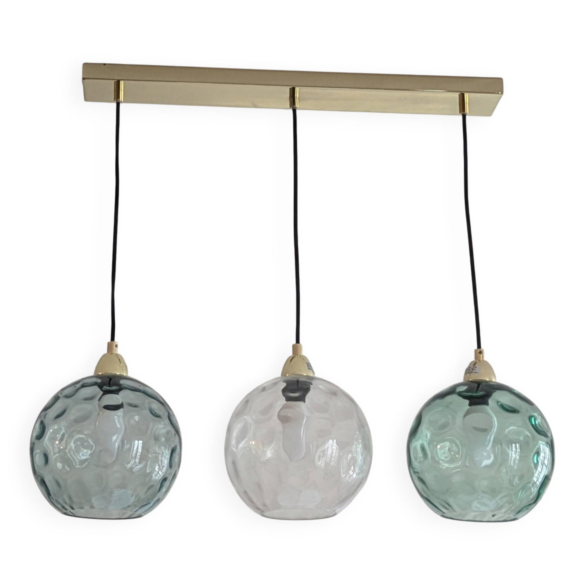 Made globe pendant lamp 3 lights – brass & green glass