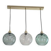 Made globe pendant lamp 3 lights – brass & green glass
