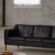 Mogens Hansen, mid-century 3-seater sofa, patinated black leather, 1970s.