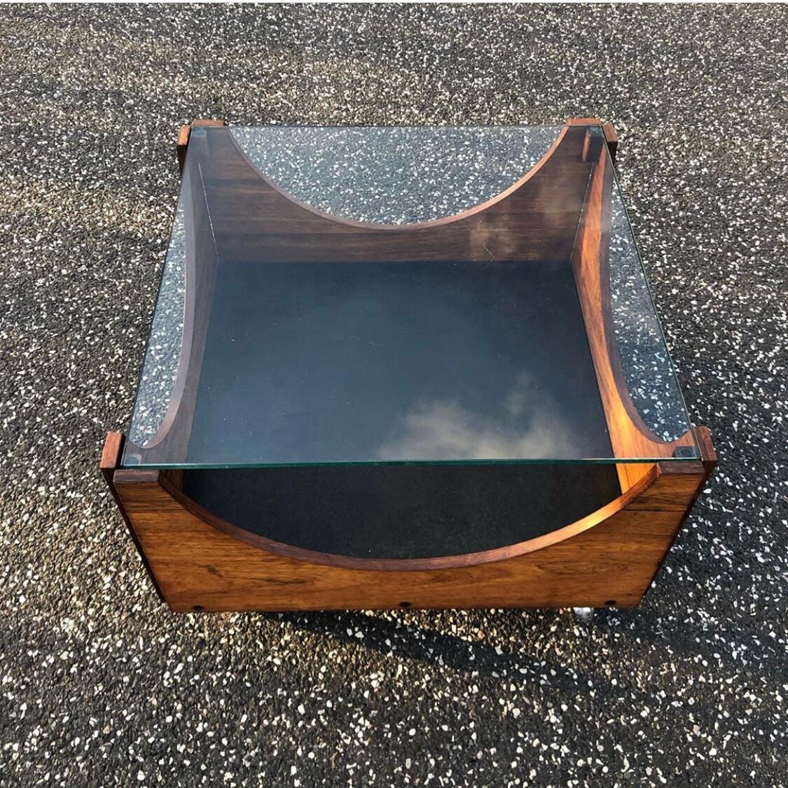 Rosewood coffee table on wheels