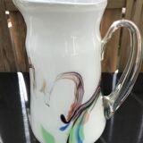 Pitcher orange service and 6 bubbled and opalescent puffed milky glasses
