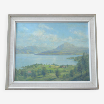 Tableau, peinture a l huile lac du salagou