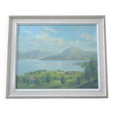 Table, oil painting lake of salagou
