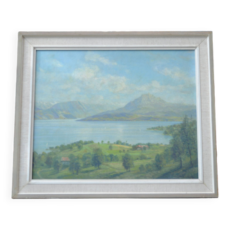 Tableau, peinture a l huile lac du salagou