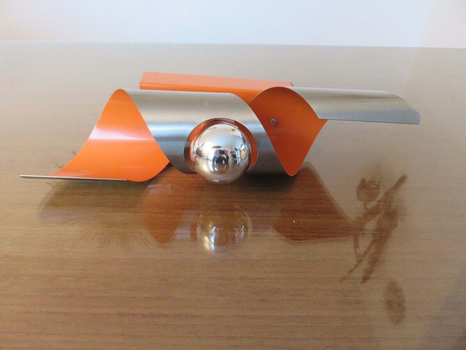 Space age wall lamp chrome metal and orange 70s