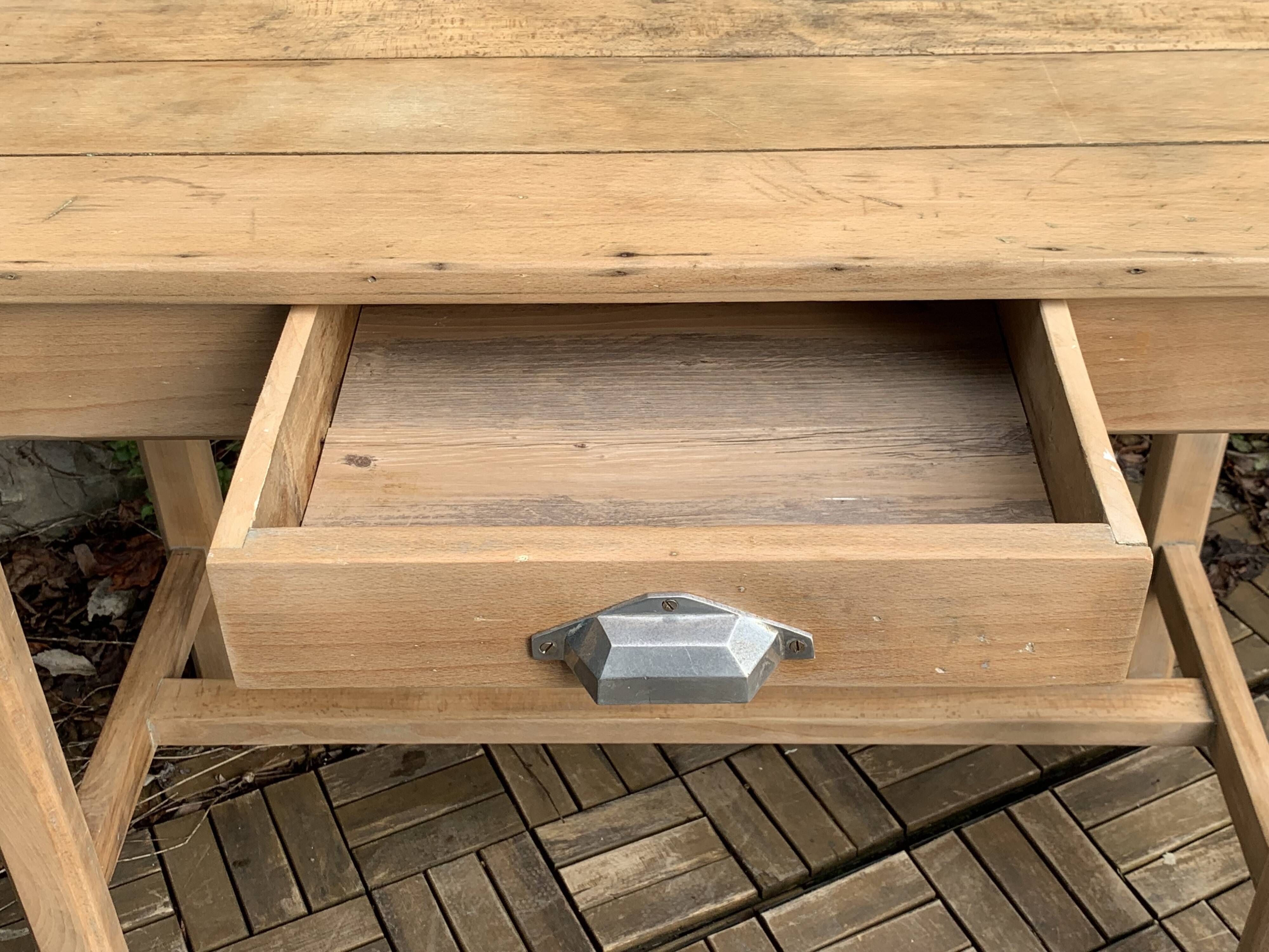 Art Deco farmhouse table in raw wood