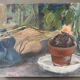Vintage 70s still life painting with onion