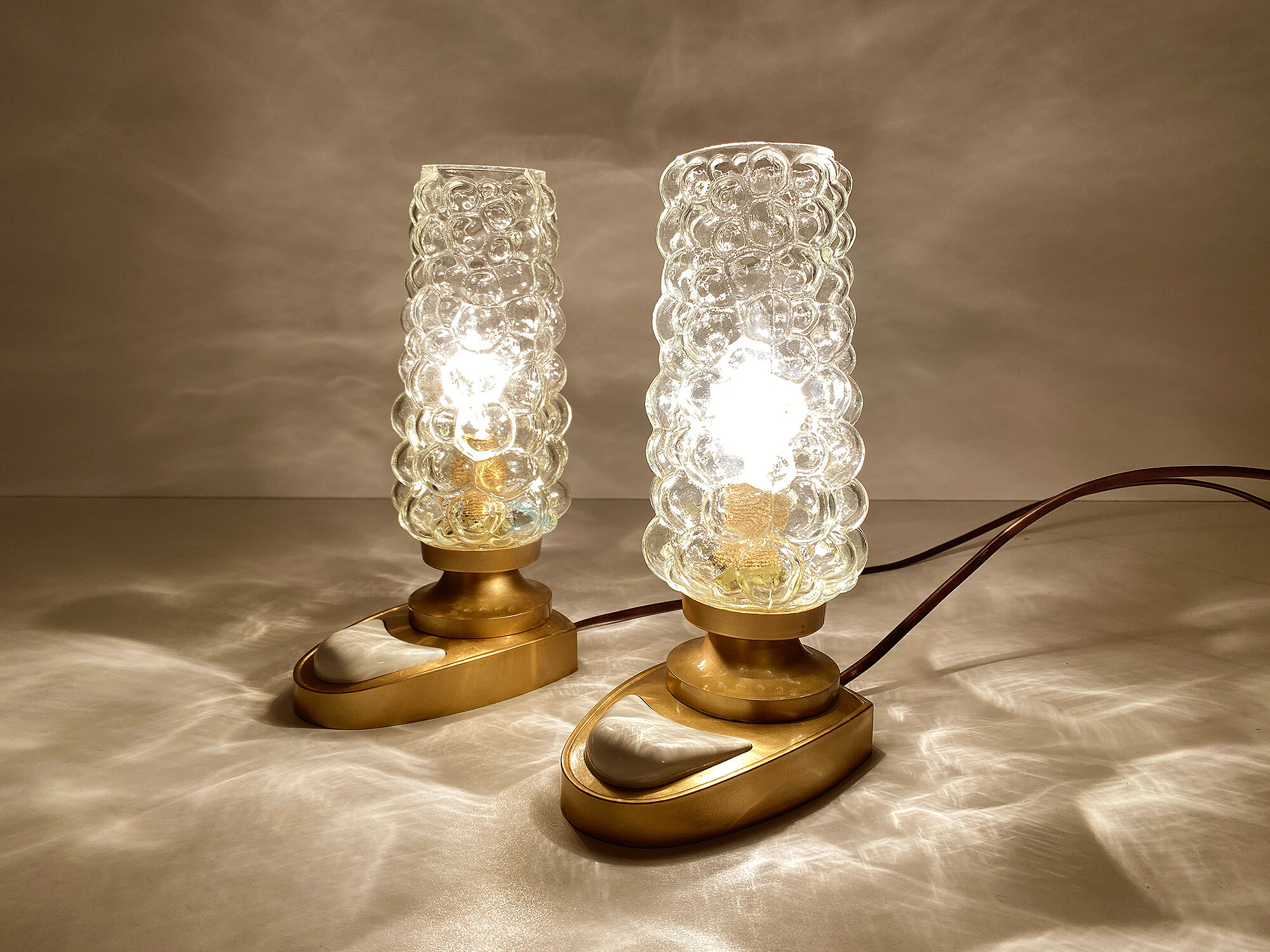 Pair of vintage table lamps, bubble glass, 70s