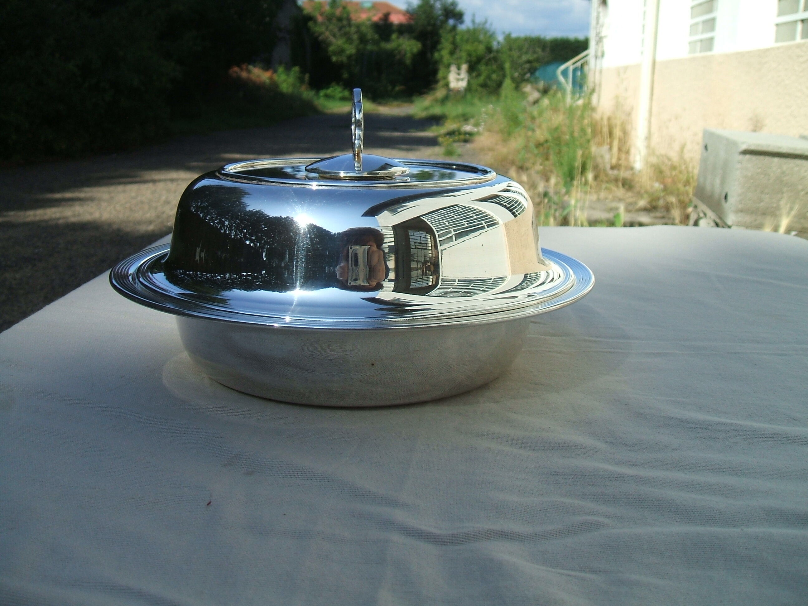 Silver metal covered legumier