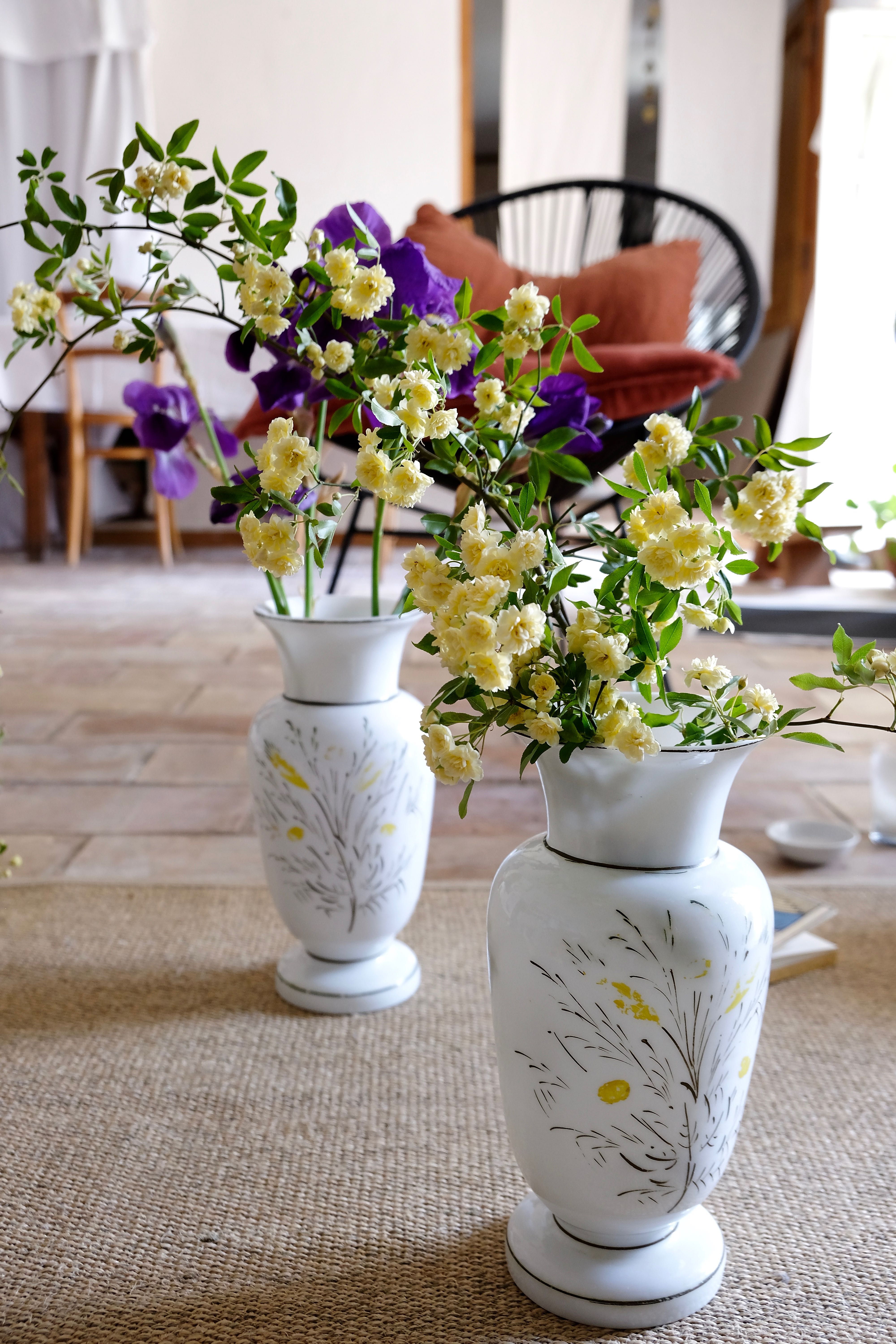 French antique opaline vase painted by hand