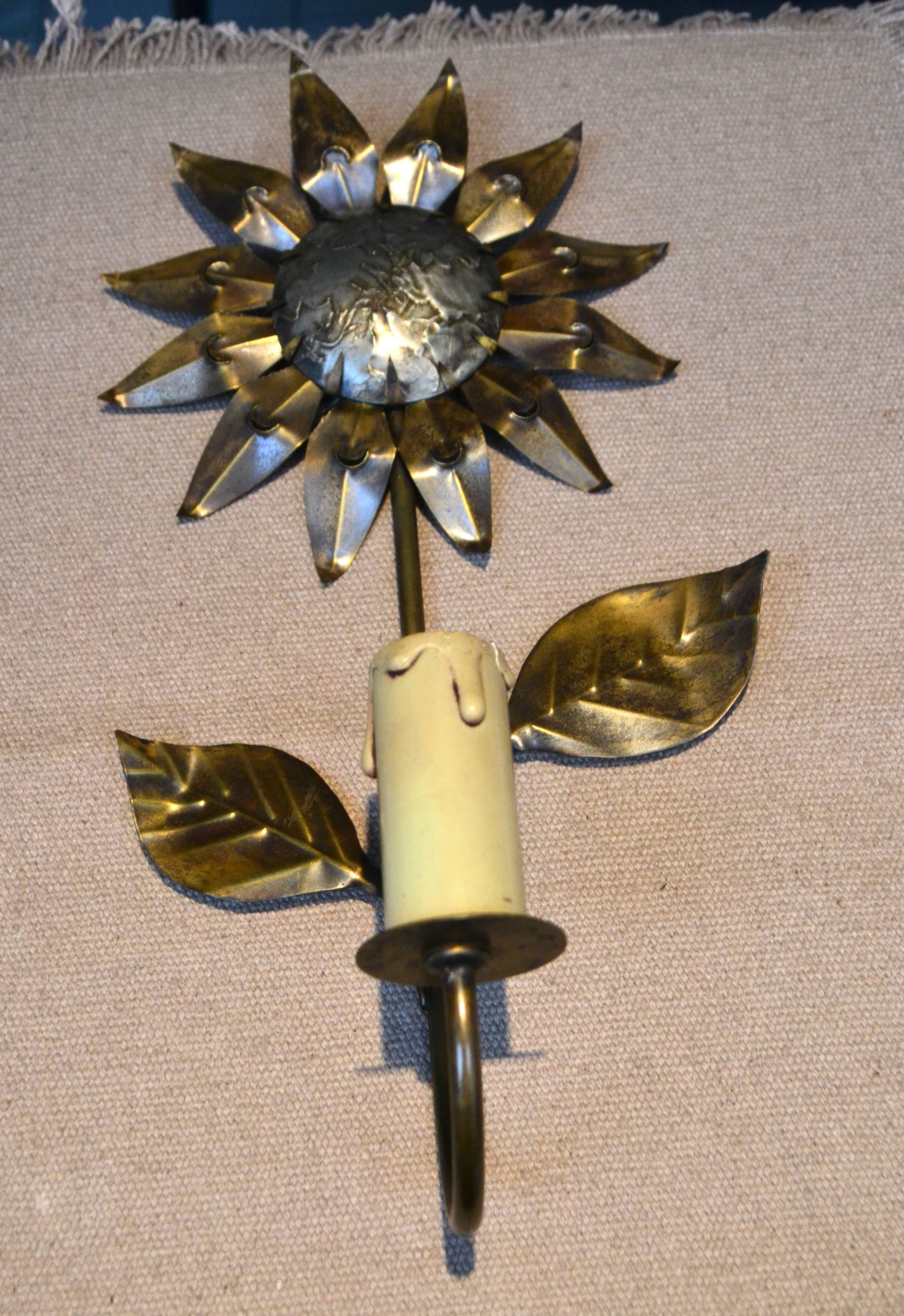 Brass flower wall light from the 1970s.
