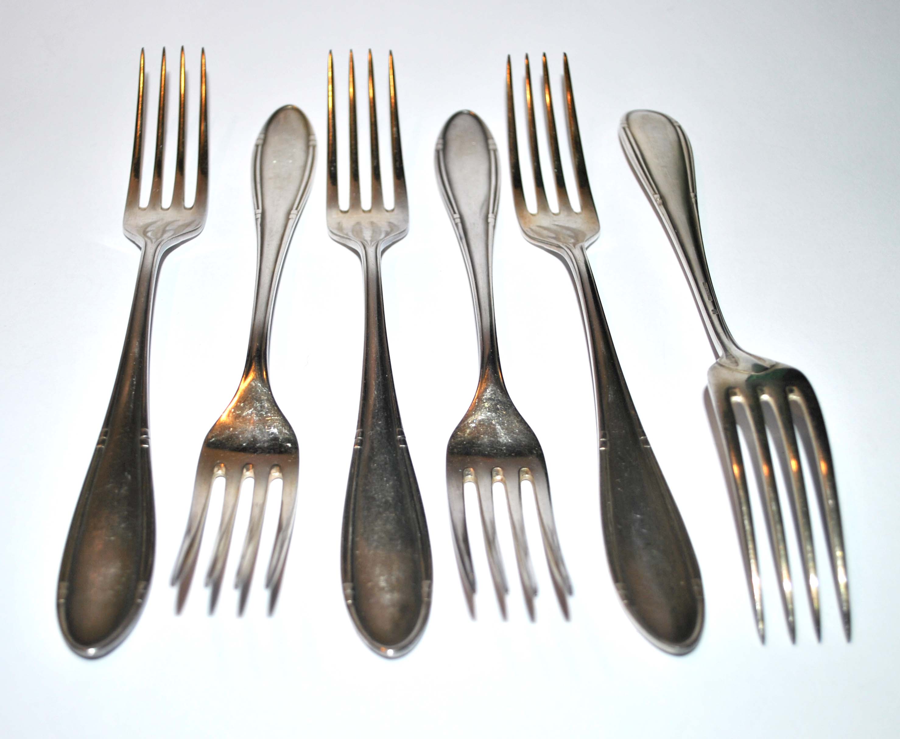 Series of 6 vintage table forks in silver metal deetjen 100 21.5cm