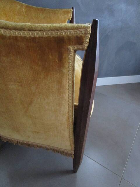 Art Deco yellow velvet armchair - moustache backrest