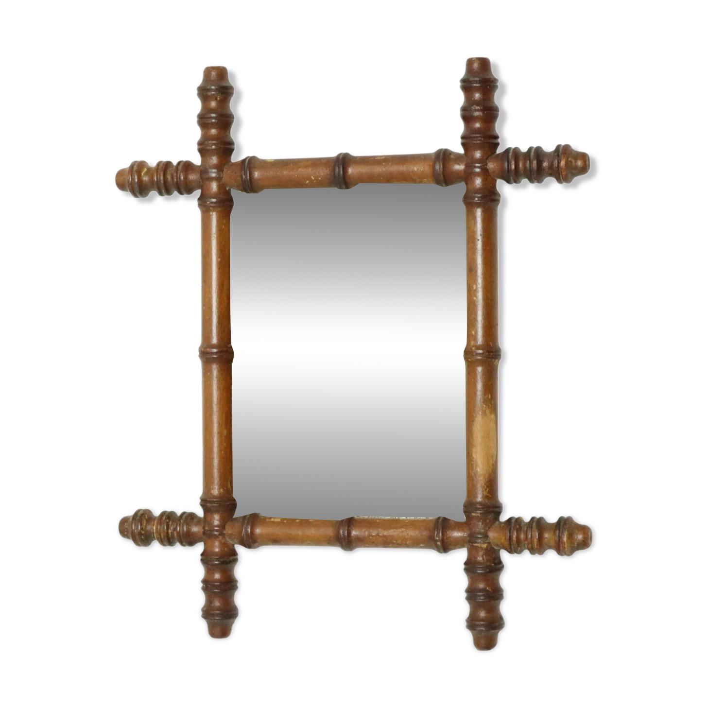 Antique Wooden Faux Bamboo Mirror France 40x34cm
