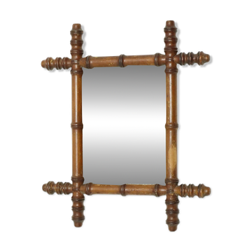Miroir ancien en bois imitation bambou France 40x34cm