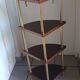 Étagère d’angle vintage 4 niveaux en bois et laiton