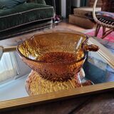 Amber glass bowl – apple shape – textured 70s design