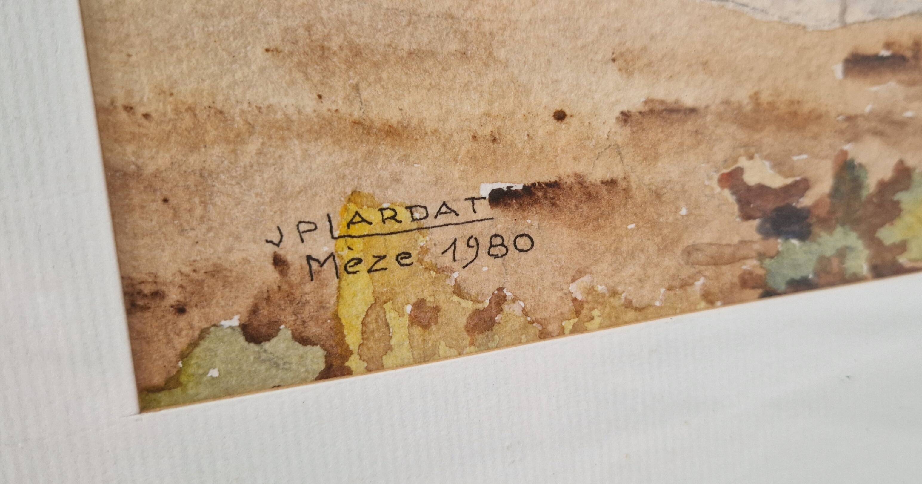 Original watercolor "Mèze" framed by JP Lardat, 1980