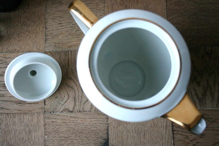 White and gold Limoges porcelain teapot