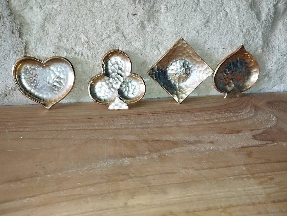 Set of 4 Jie Gantofta enamelled brass ashtrays – playing cards – desi