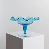 Blue Murano Glass Footed Dessert Bowl, Italy 1980s - Vintage Verre-et-Cristal Art