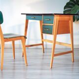 Desk and its green and wood chair, 1950s
