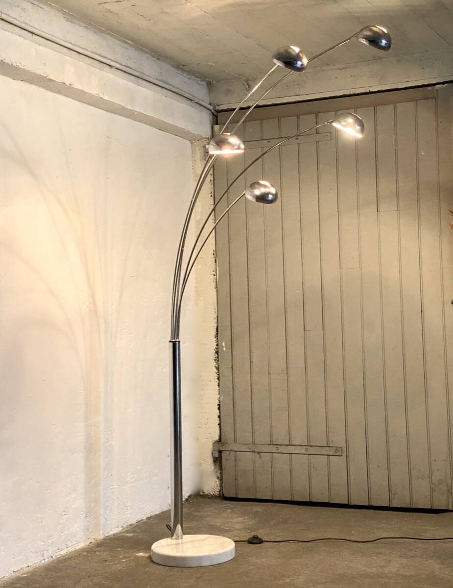 Space Age 5-arm floor lamp in chrome and marble, 1970-80