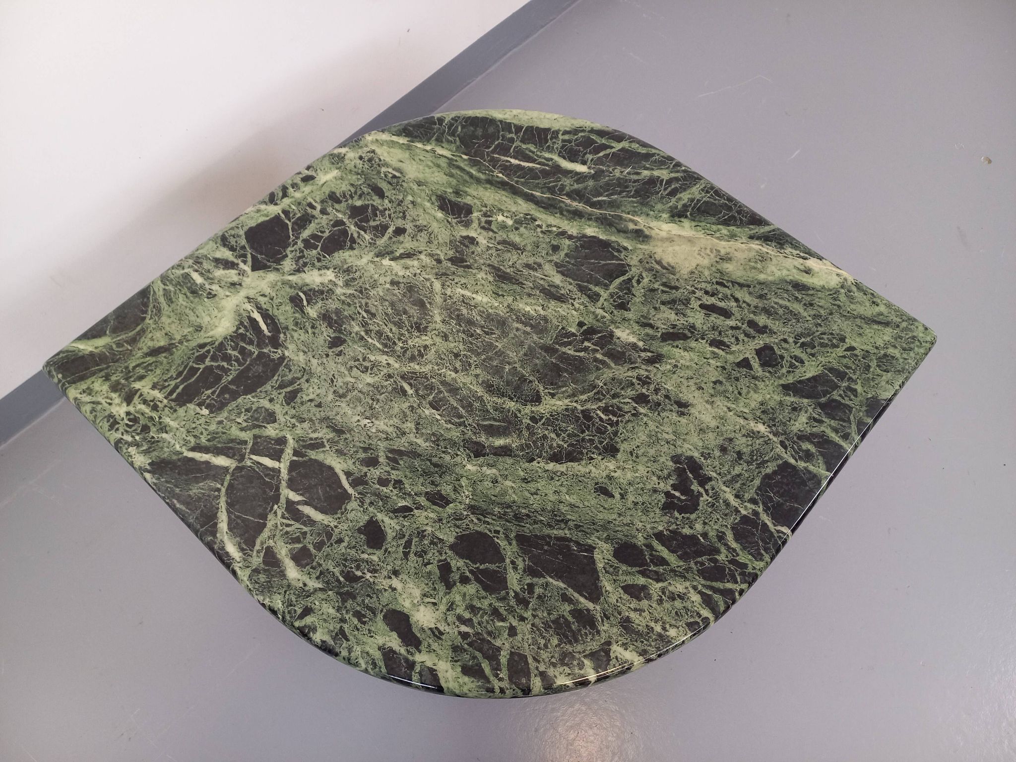 Vintage square coffee table with 2 green marble and smoked glass tops