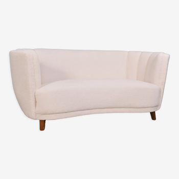 Canapé courbé scandinave - tissu bouclette écru - 1930