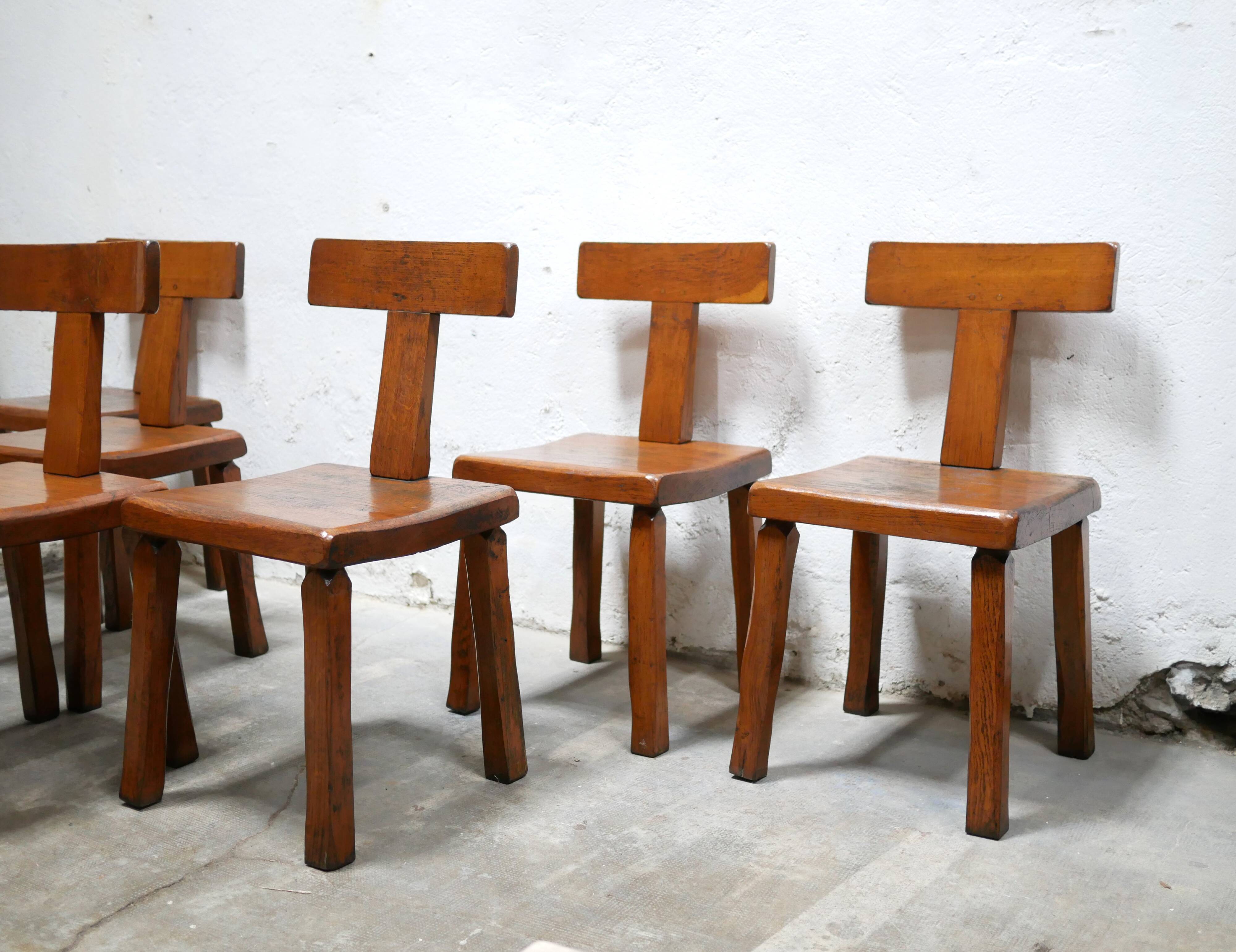 Vintage brutalist wooden T chair