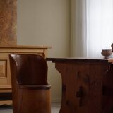 Hand-carved primitive chair made from pine logs, modern Swedish, Wabi Sabi, 1960s.